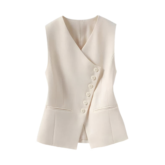 V-Neck Asymmetrical Single Breasted Chic Top