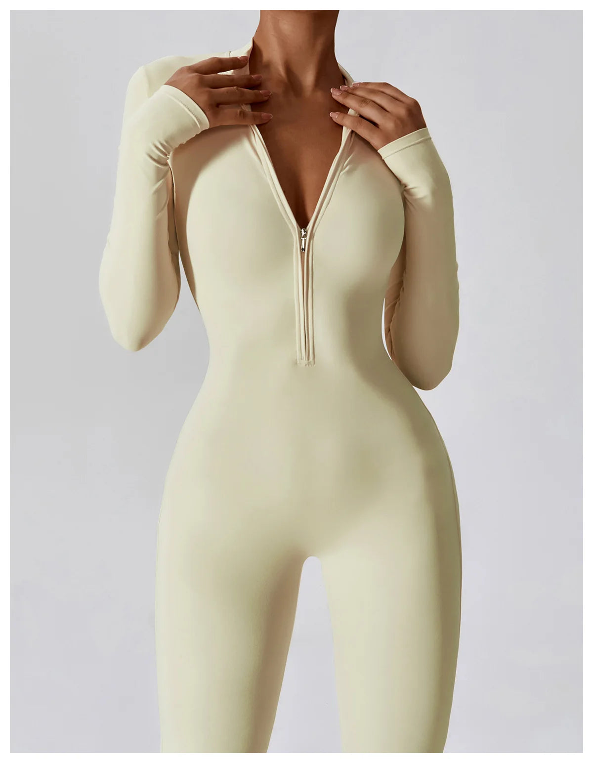 Zipper long sleeve Elastic One-Piece gym workout Bodysuit