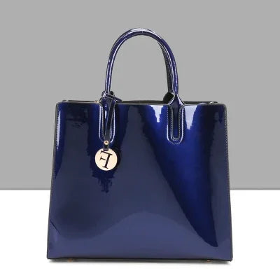 Bright Solid Patent Leather Fashion handbag Blue (30cmMax Length50cm)