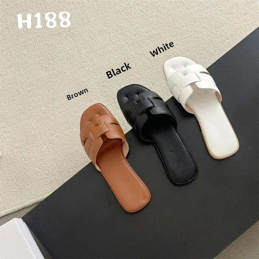 Korean Style slip on Women's sliders Flat Sandals 35 Brown