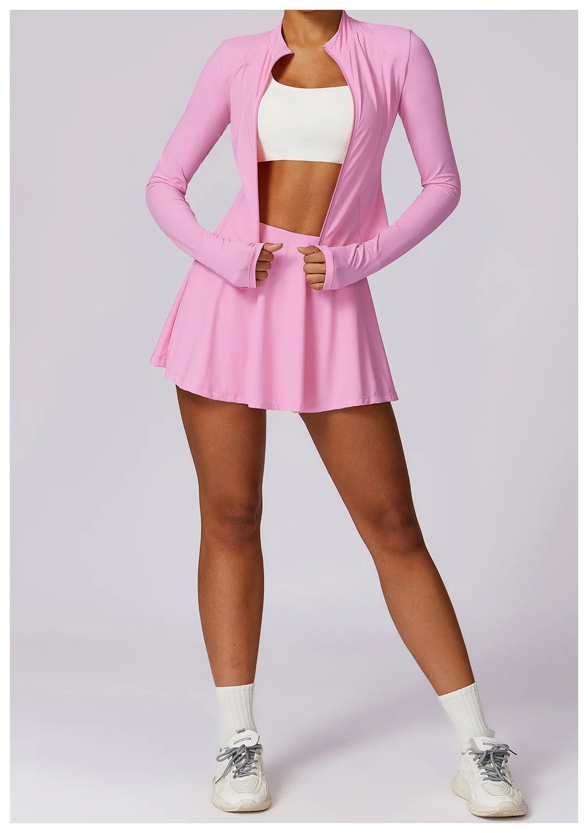 2 piece Yoga Fitness Sports Short Skirt Long Sleeved set