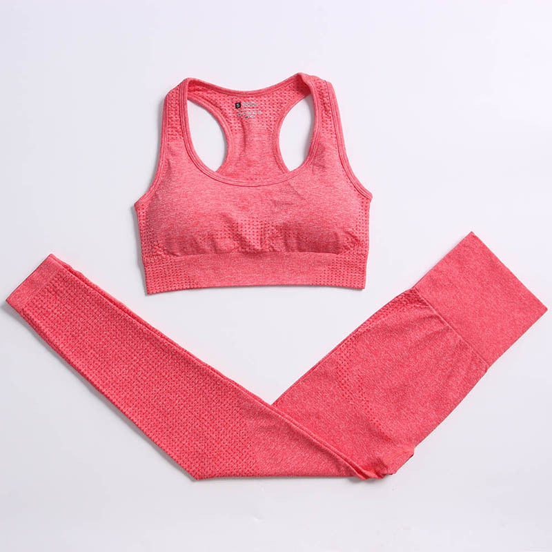 Women Vital Seamless Yoga Set coral red bra set