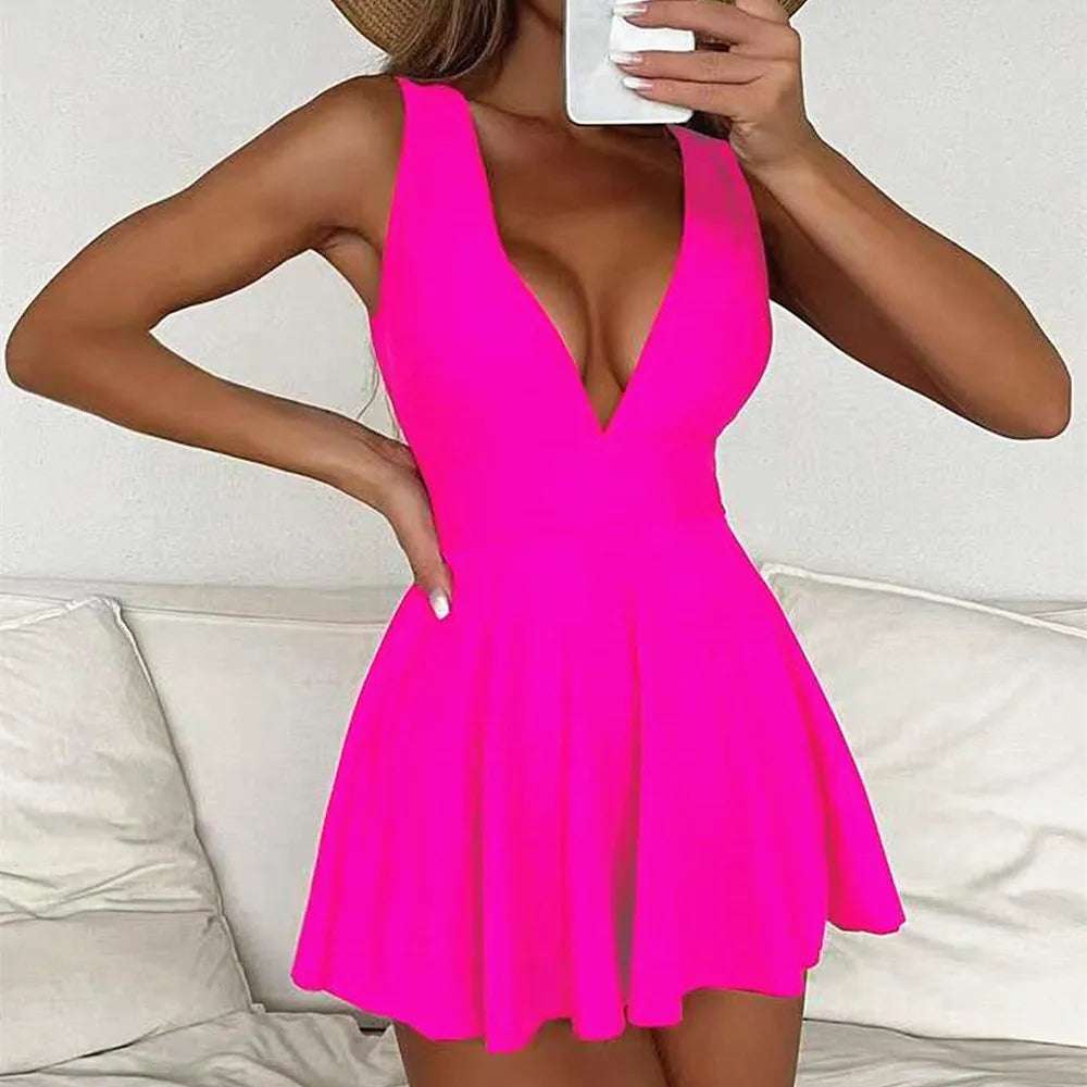 Ruffle plunge One Piece skirt dress Swimsuit