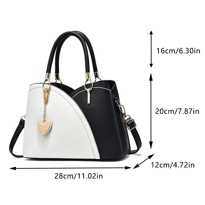 Women PU Leather Purse Block Handle Tote Bags