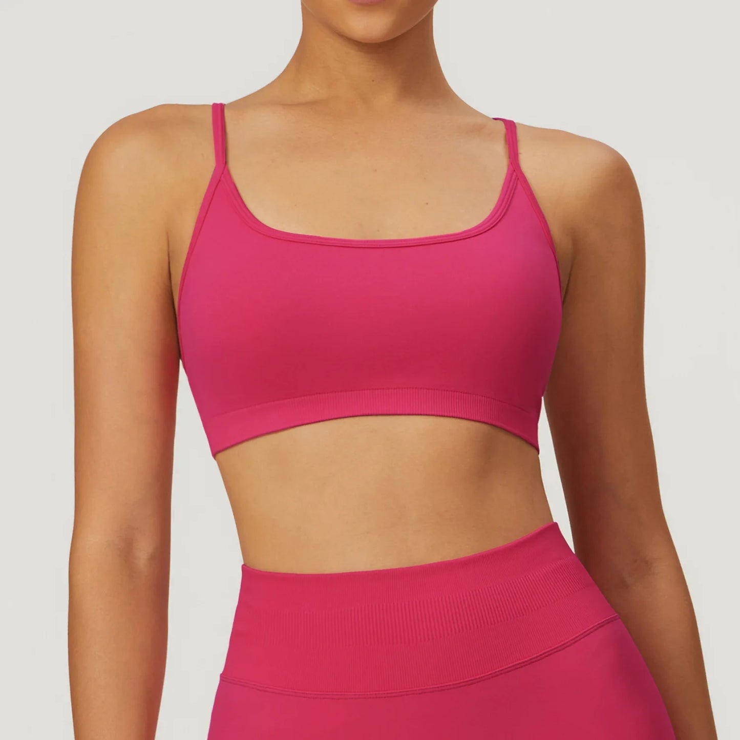 Cross Strap High Support Impact Sports Gym Bralette Raspberry Red