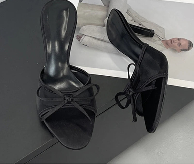 Butterfly Knot Mesh Open Toe Thin High Heel Sandals