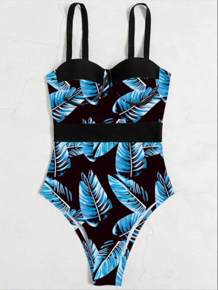 New Sexy belt leaf print Push Up Swimsuit