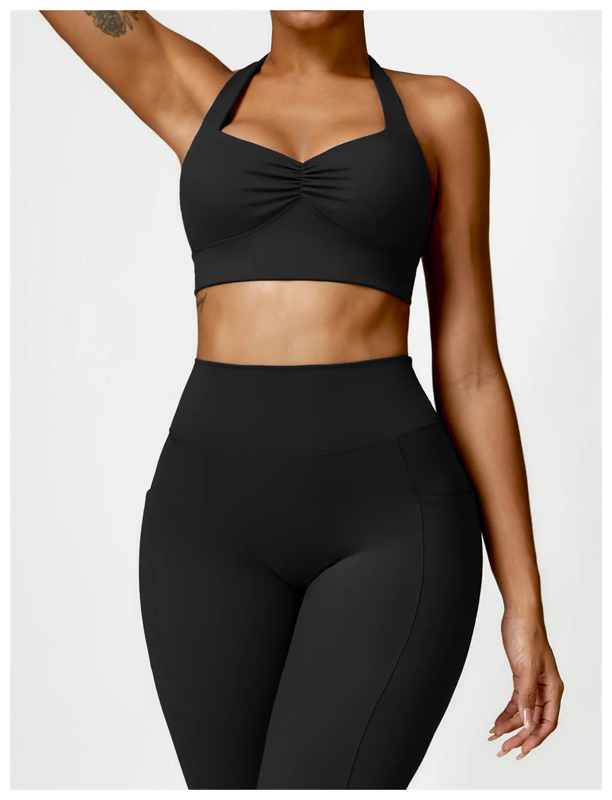 Halter neck push up ruched Sports Bra