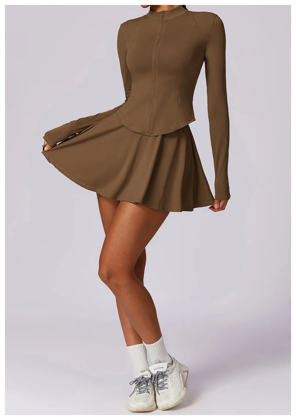 2 piece Yoga Fitness Sports Short Skirt Long Sleeved set