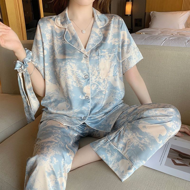 Summer Casual Loose Pyjamas Set blue