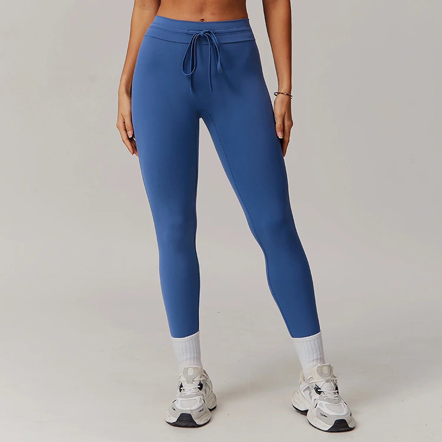 Drawstring High Waist Fitness Leggings Night sky blue