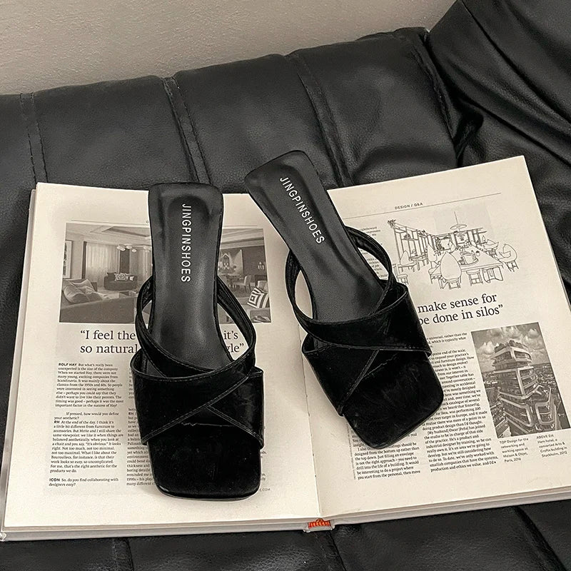 Slope medium Heel Open Toe Sandals black