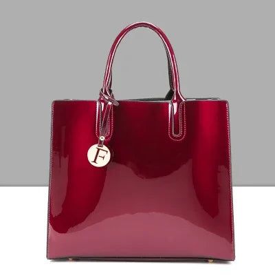 Bright Solid Patent Leather Fashion handbag Red (30cmMax Length50cm)