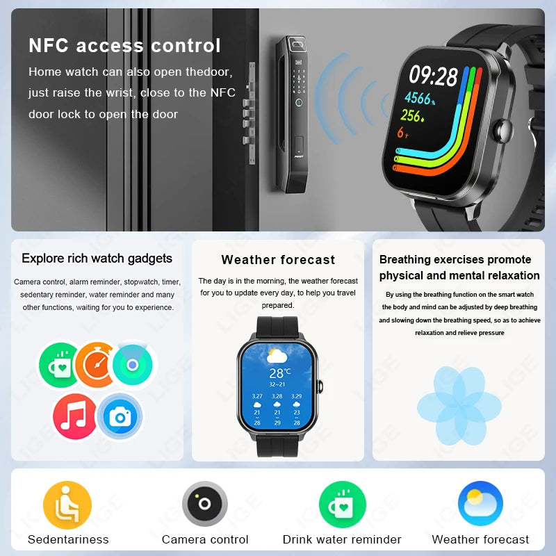 2.01 inch TWS 2-in-1 Earphones Bluetooth Call NFC Heart Rate Blood Pressure Health Monitor Music Smartwatch