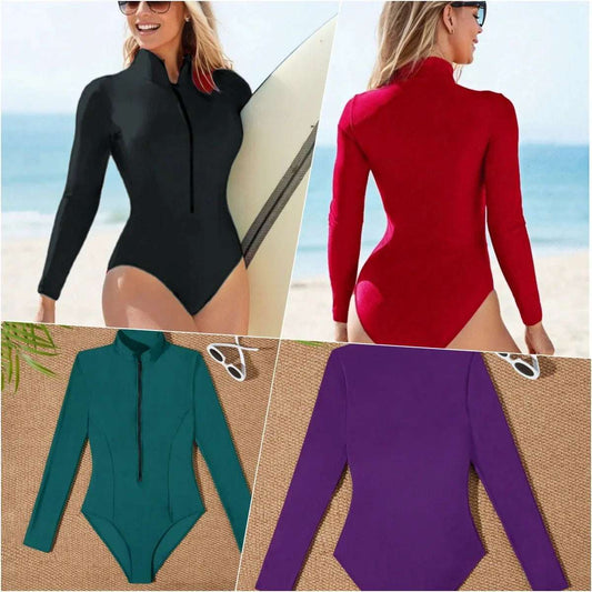 High Neck Zipper Long Sleeve One Piece Surf Swimsuit