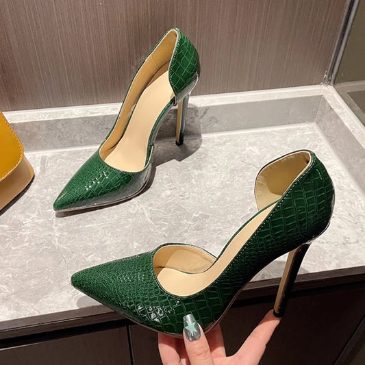 Green Snake Print PU Leather stiletto High Heel shoes