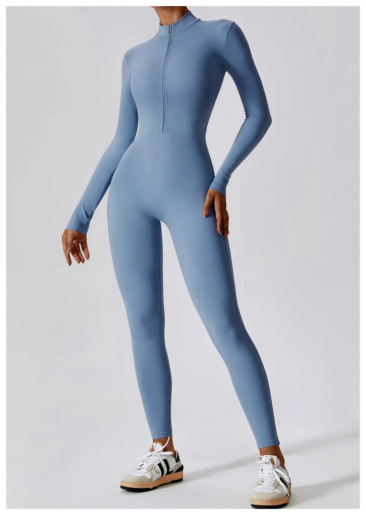 Zipper long sleeve Elastic One-Piece gym workout Bodysuit