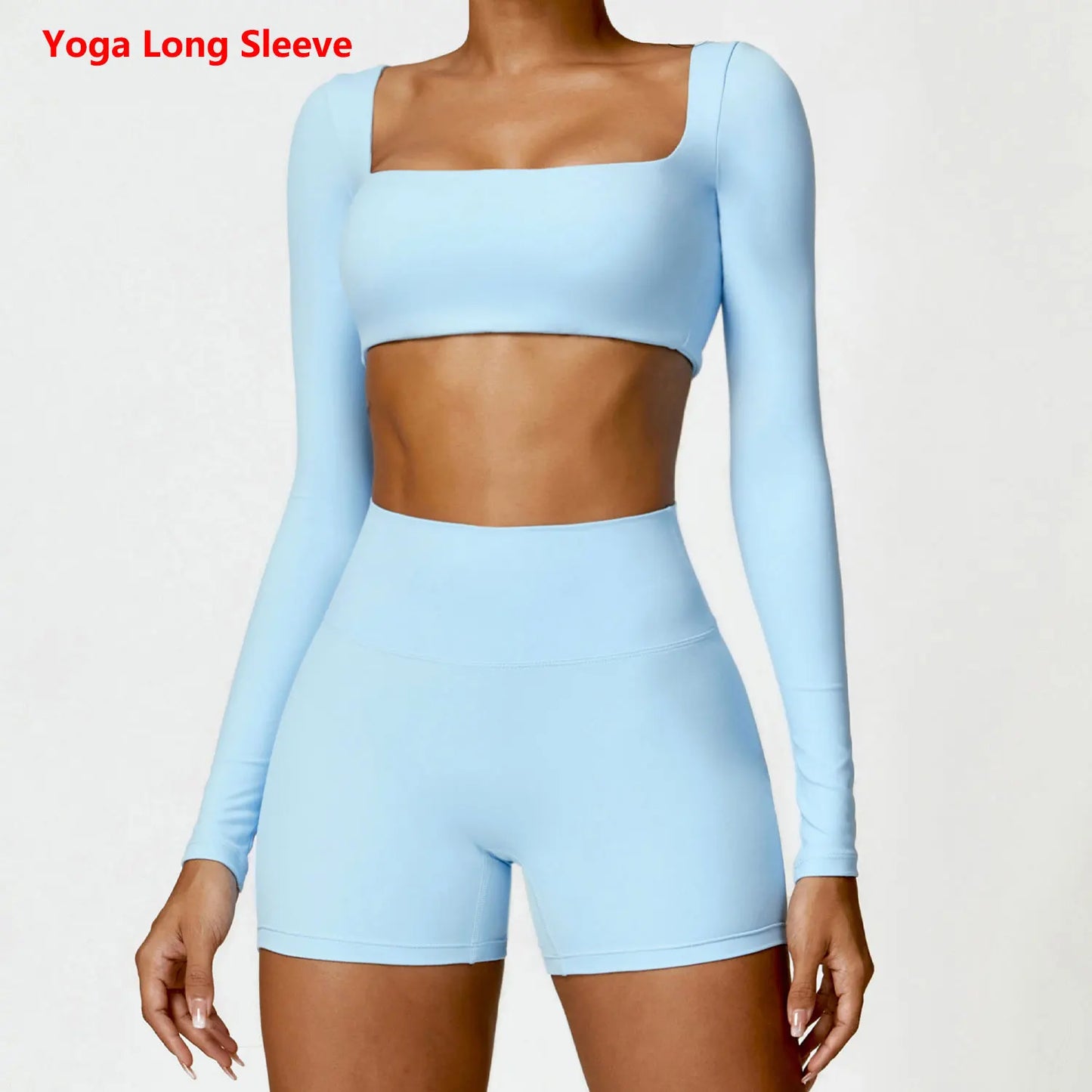 Long sleeved Fitness Gym Workout Top Sky Blue