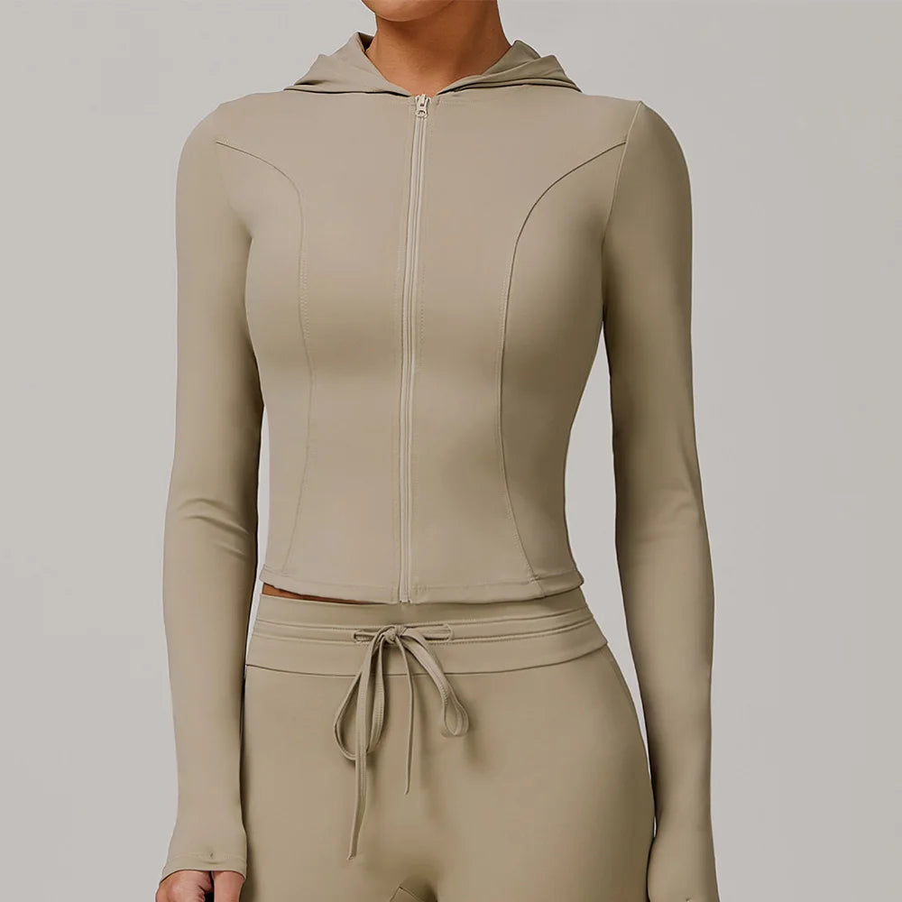 Zipper Long Sleeve Sports Jacket Deep khaki