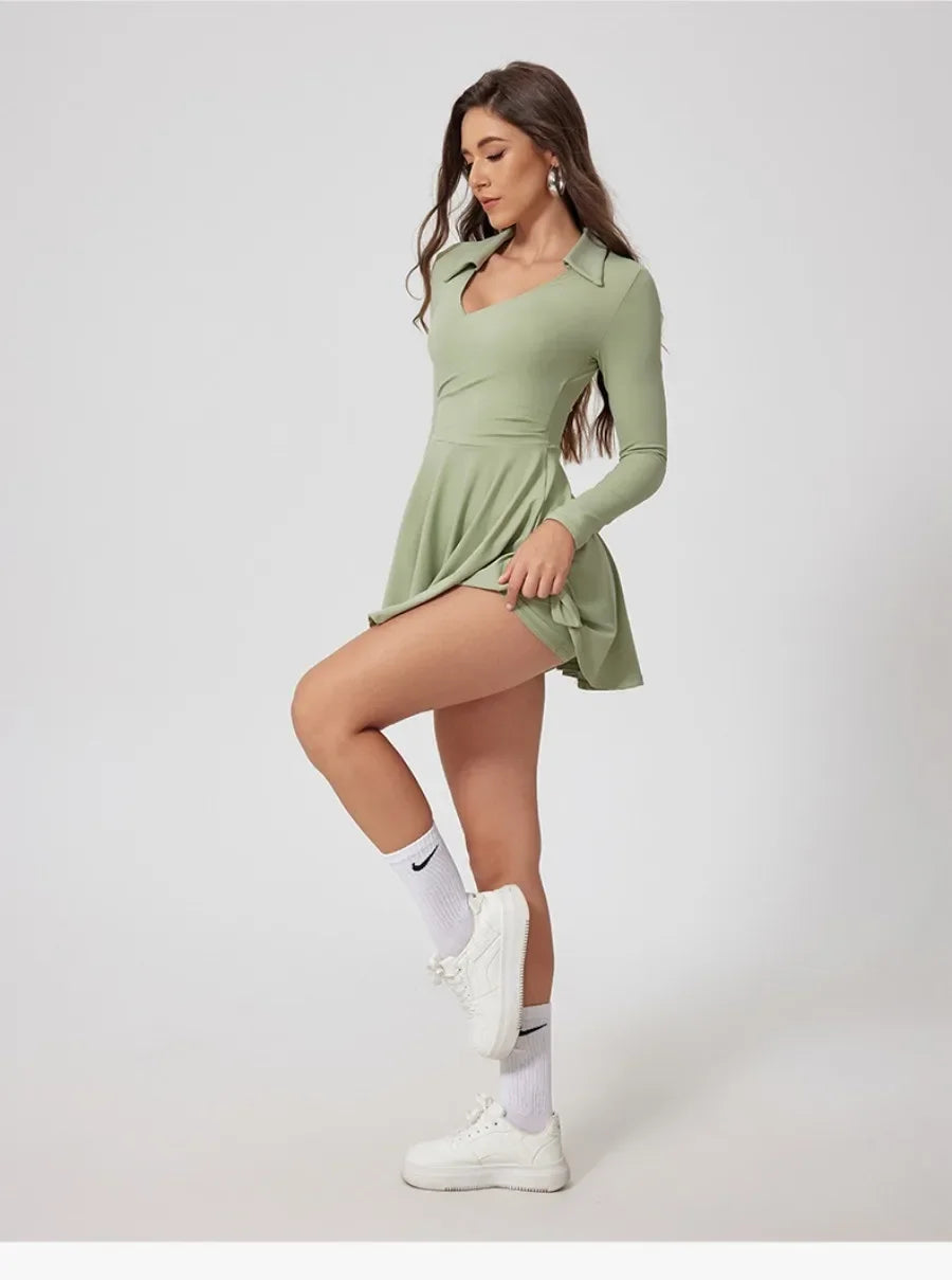 Tennis Sports Fitness Golf Badminton Long-Sleeved pleated dress