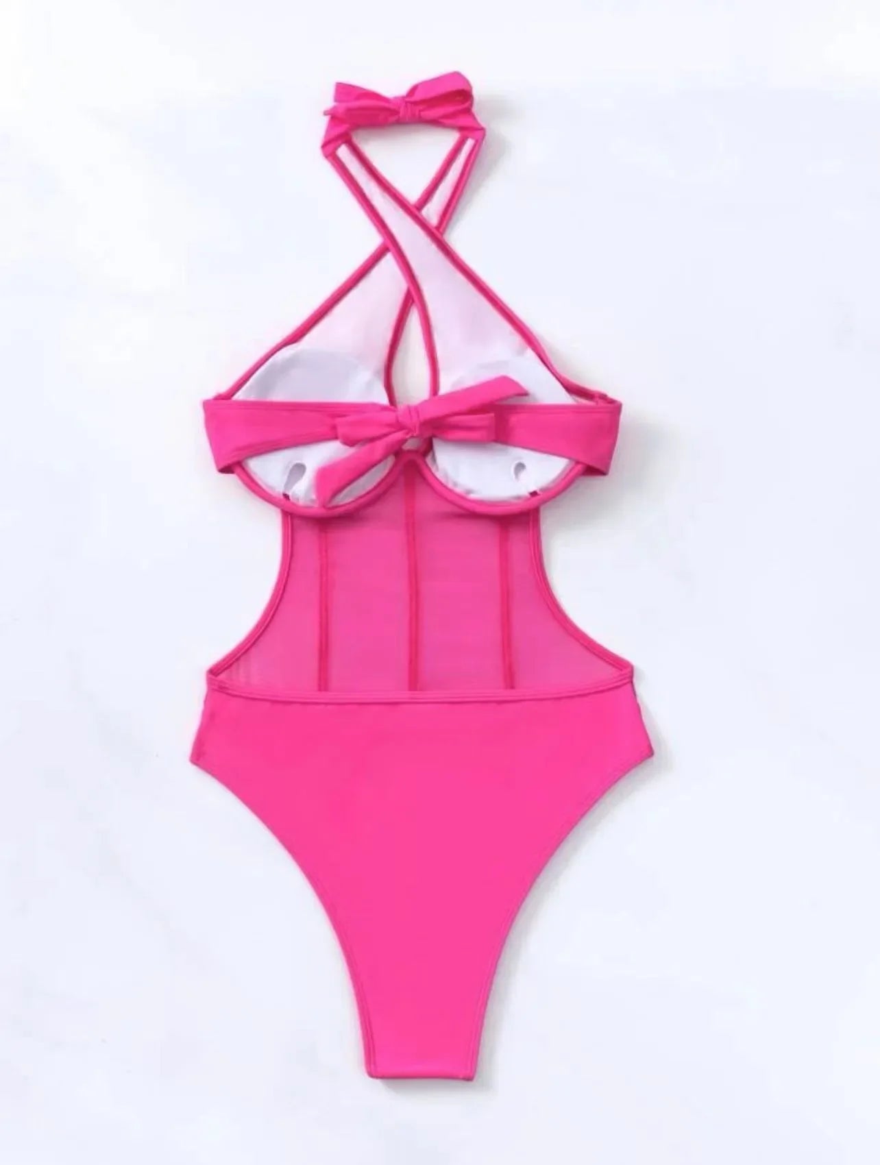 Halter neck Criss Corss mesh one piece swimsuit