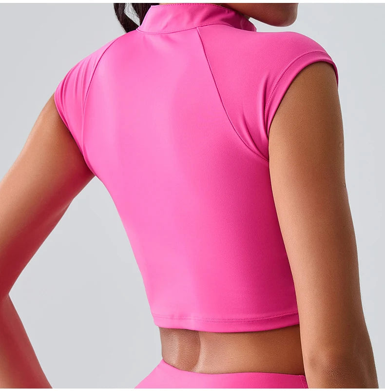 Zipper Short Sleeve Yoga gym Top
