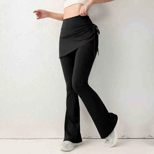Semi Skirted Waisted Fitness Flared gym leggings black