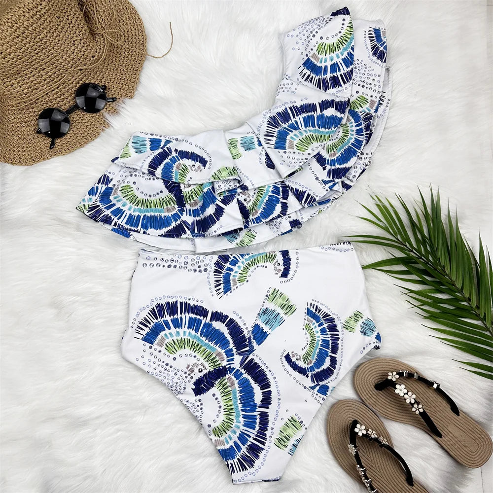 One Shoulder Bikini Women Ruffle Swimsuit