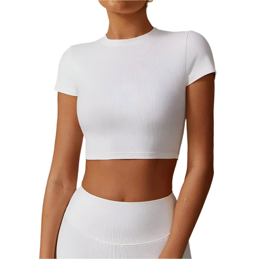 Ribbed Short Sleeve Push Up Gym Fitness Sports Top