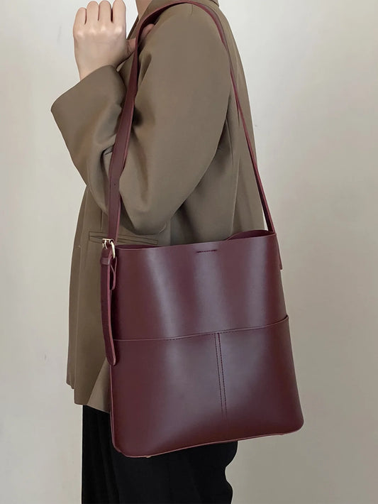 Faux leather shoulder tote handbag