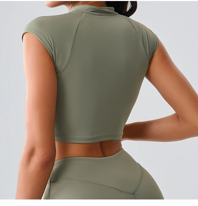Zipper Short Sleeve Yoga gym Top
