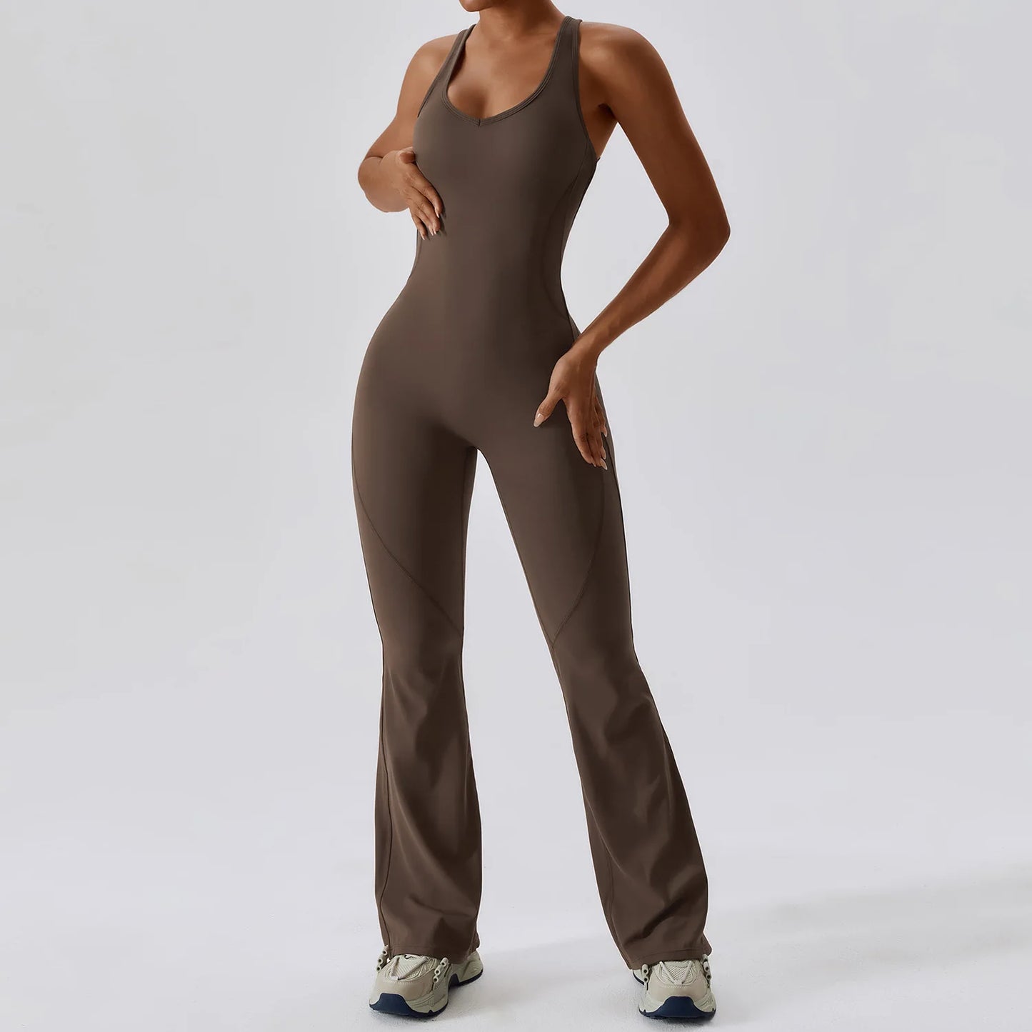 Workout Sports Fitness Jumpsuit Jiaocha Coffee
