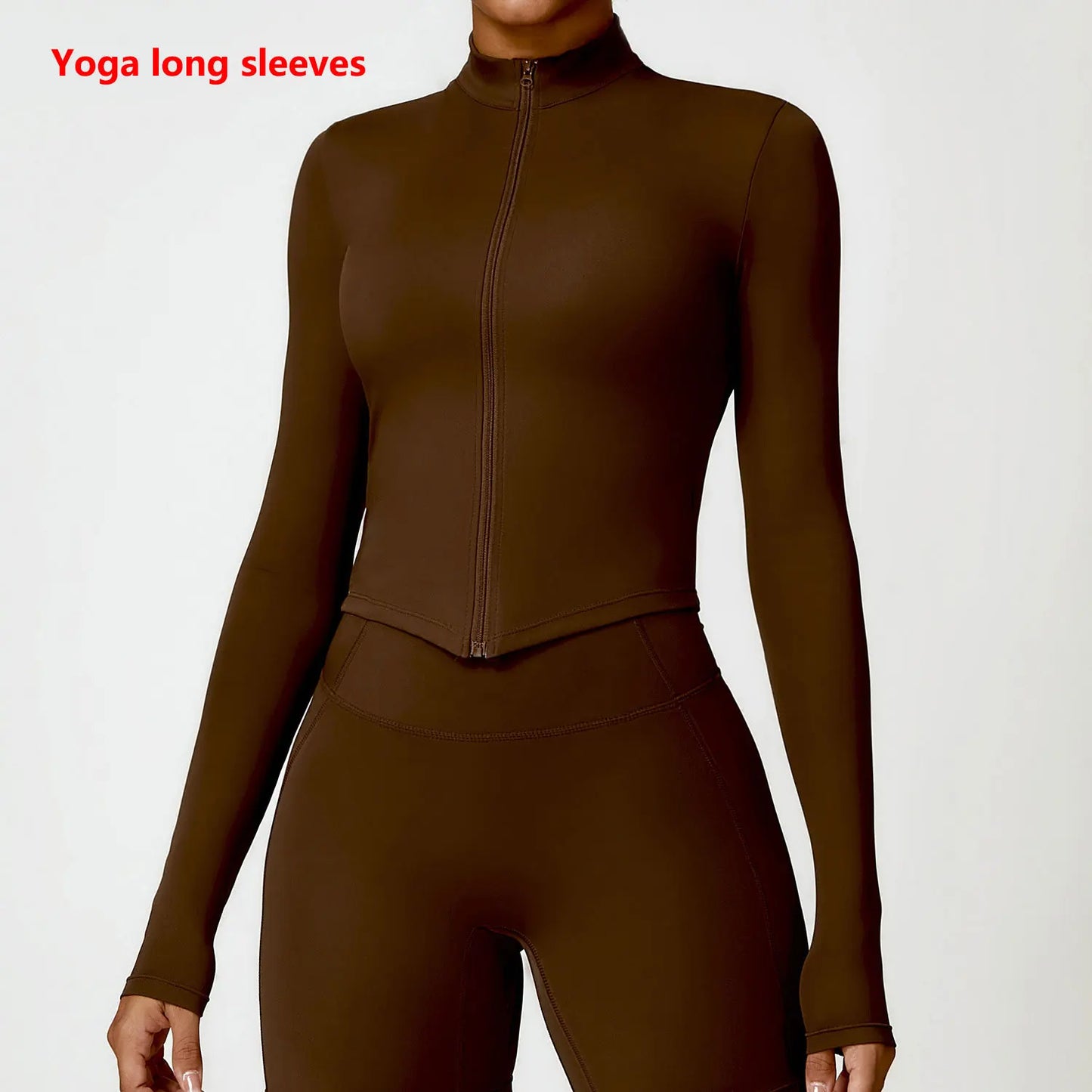 Full Zip-up Yoga Gym Workout Jacket Huacha Brown