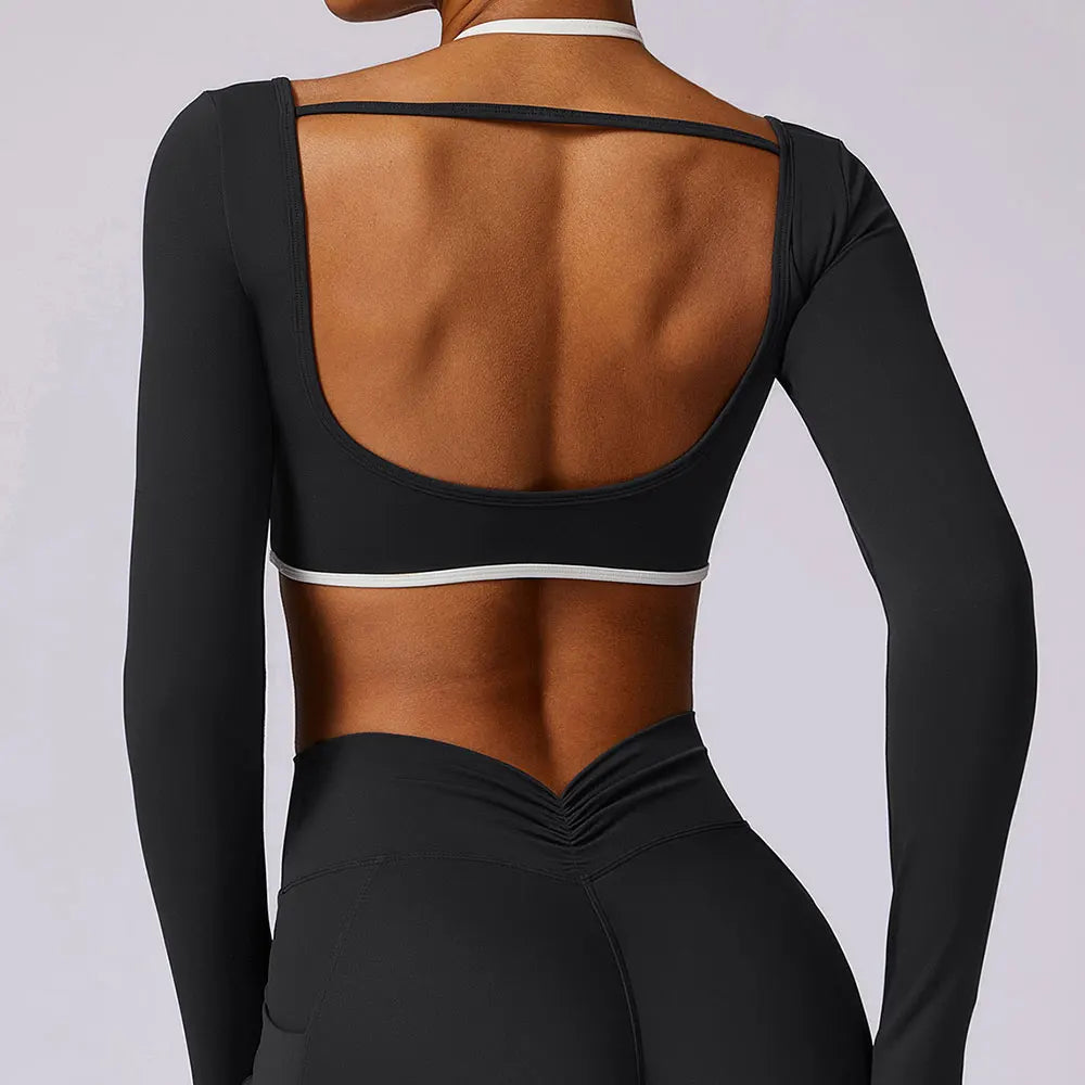 Long Sleeve open back Yoga Workout Fitness Top
