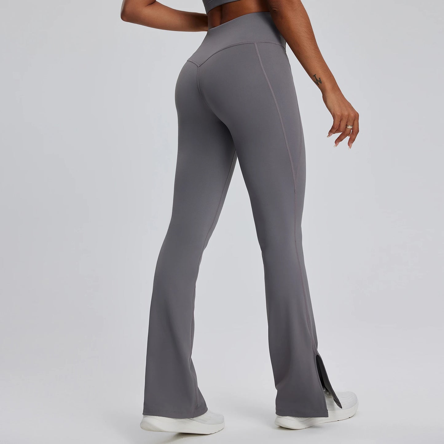 High waisted Flared gym workout Leggings Hemp gray