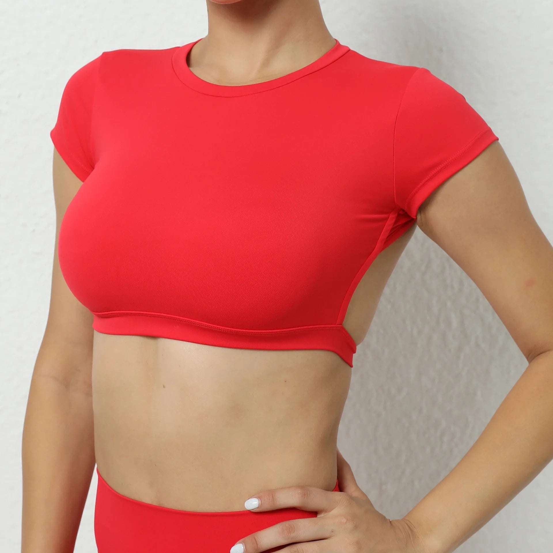 Round Neck Short Sleeve Backless Gym Top