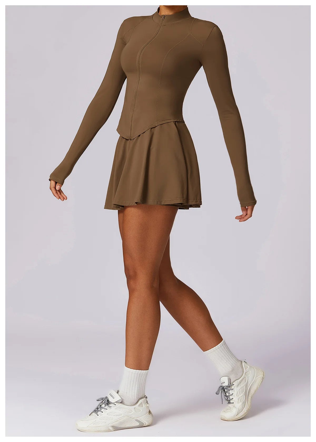 2 piece Yoga Fitness Sports Short Skirt Long Sleeved set