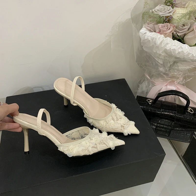 Pointed Toe Slip On low heel Shoes Beige