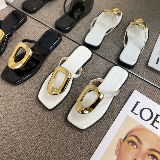 Metal Buckle Strap Clip-On flat Sandals