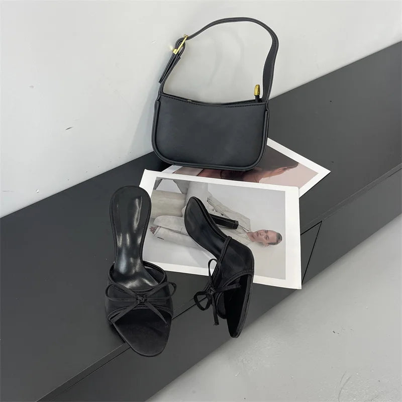 Butterfly Knot Mesh Open Toe Thin High Heel Sandals