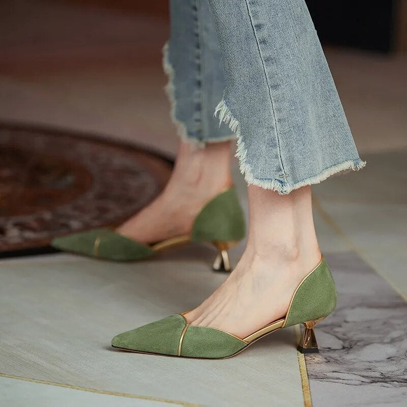 Women pointed toe Low kitten heel Shoes