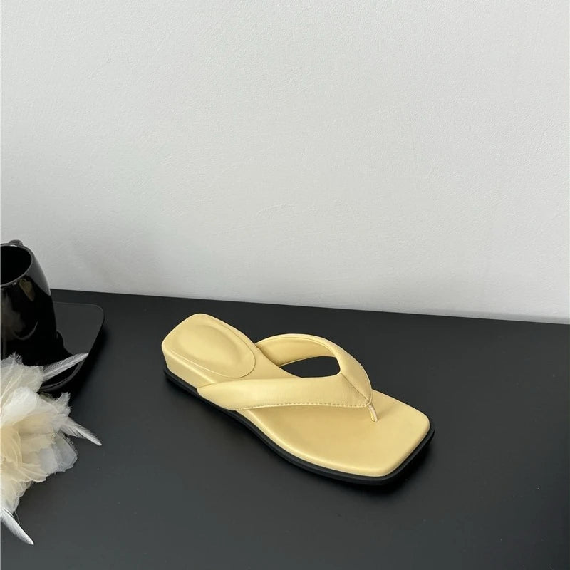 Clip Toe low Wedge Sandals Yellow