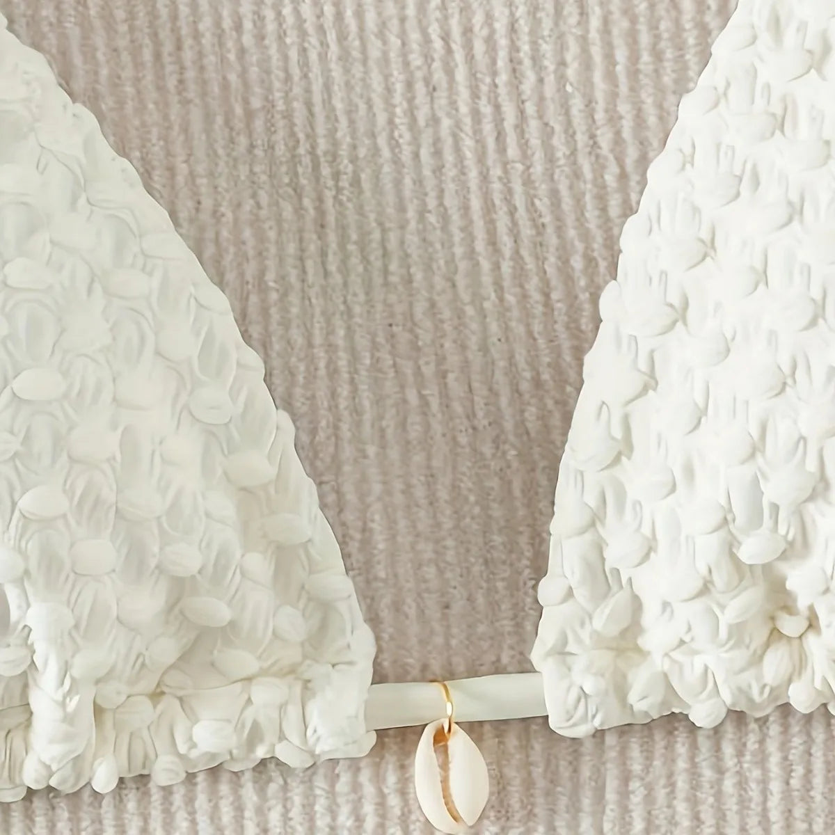 White Shell String Halter Triangle Bikini Set