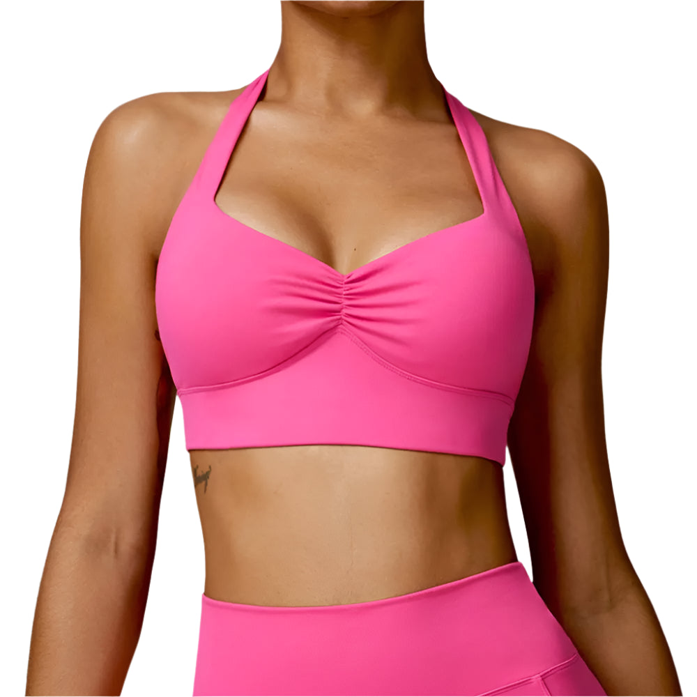 Halter neck push up ruched Sports Bra