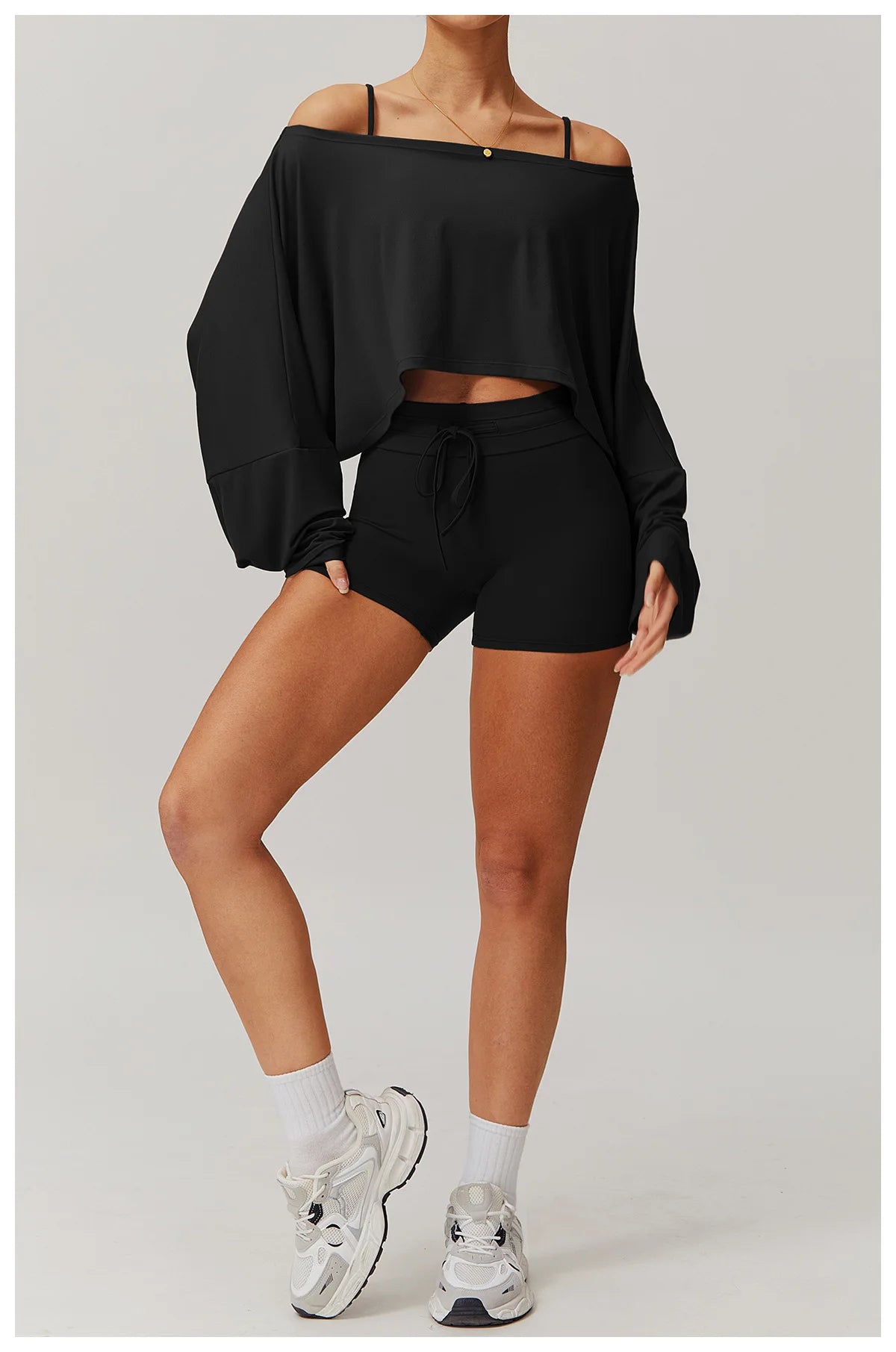 Long Sleeve off Shoulder Bat Sleeve Gym Yoga top