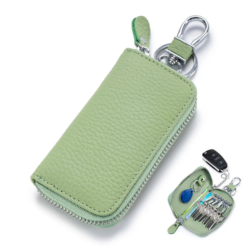 Multifunctional Zipper leather Key Case grass green