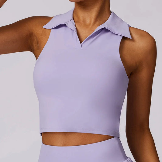 Breathable Sleeveless polo sports crop top