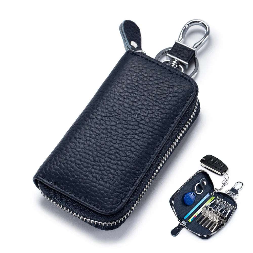 Multifunctional Zipper leather Key Case Sapphire blue