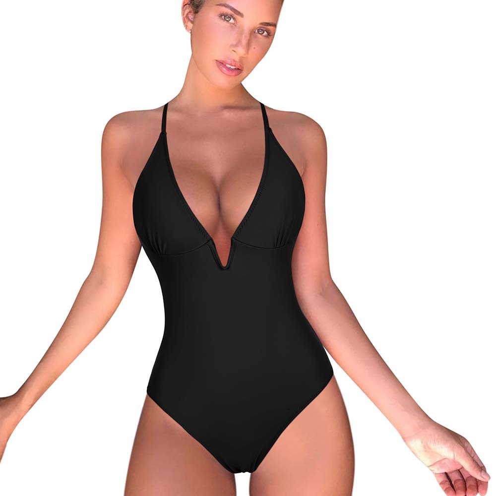 One Piece Plunge Swimsuit B5136BK