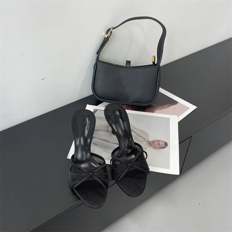 Butterfly Knot Mesh Open Toe Thin High Heel Sandals